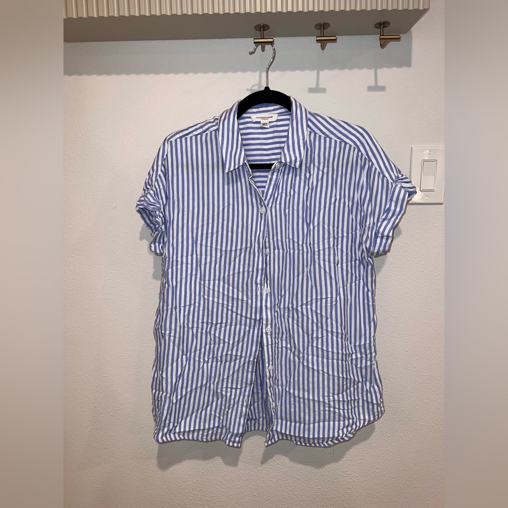 Blue and White Button Up